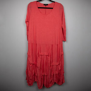 Comfy USA pink tiered ruffle skirt shift midi dress-S